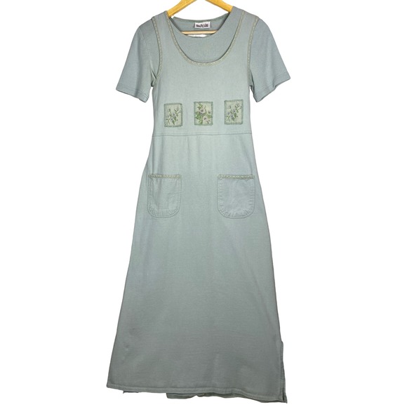 Nina Piccalino Dresses & Skirts - Nina‎ Piccalino Vintage Sage Green Cotton Floral Patch Maxi Dress Womens Small